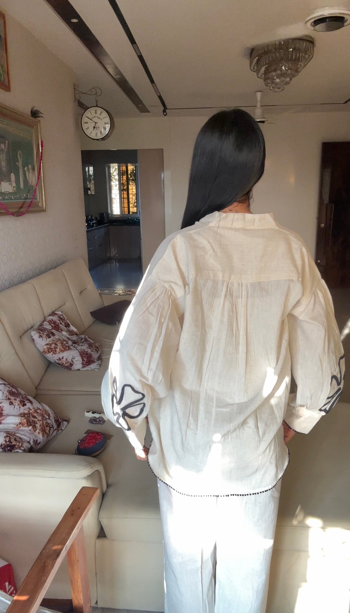 White Applique Work Cotton Flex Co-Ord Set - Coord Set for Women