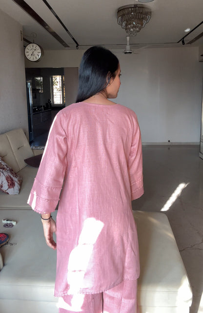 Peach Mirror Work Indo western kurta set