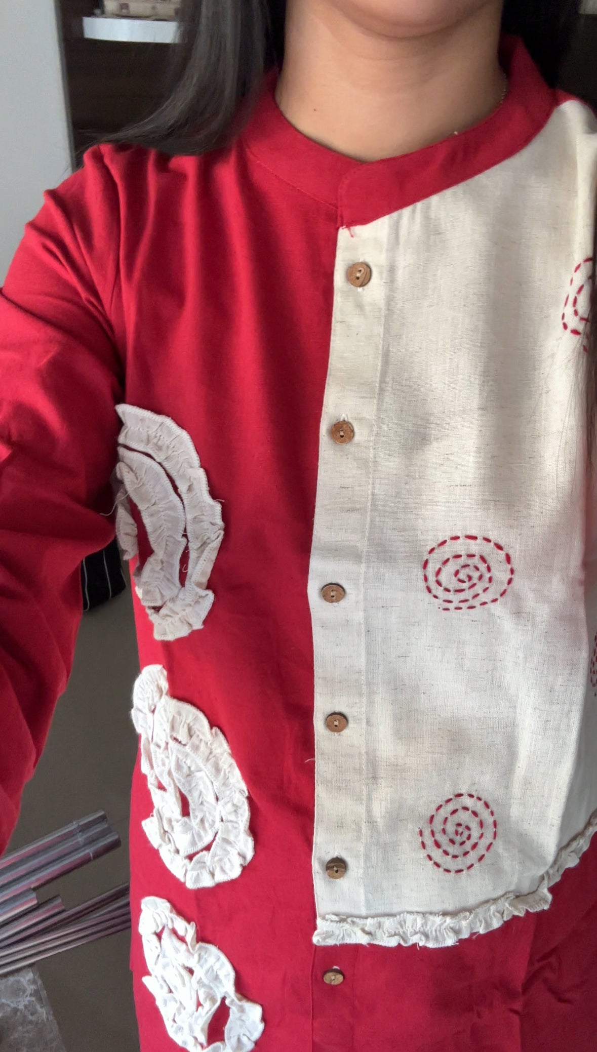 Red Cotton Co-Ord Set with Applique Work