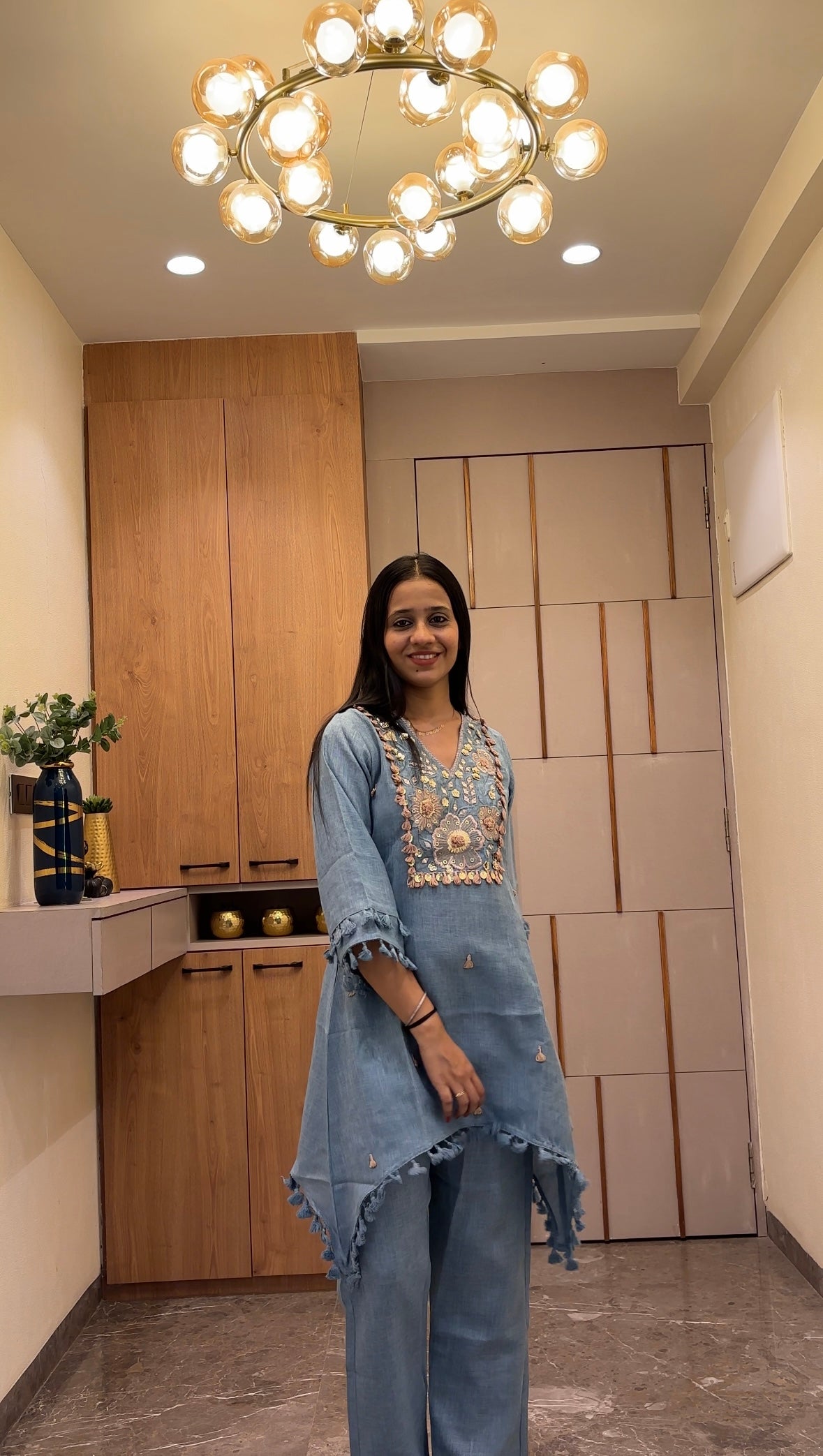 Floral Tassel Indo-Western Kurta Set