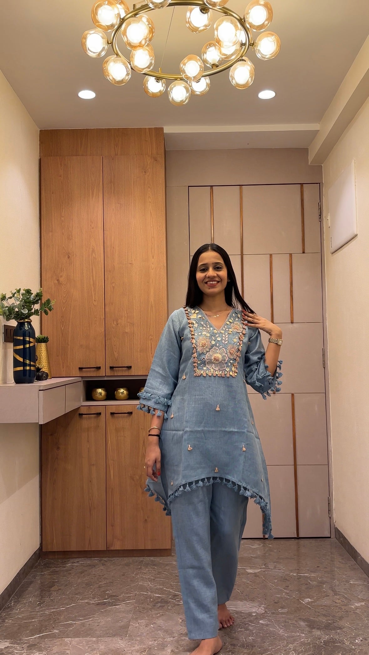 Floral Tassel Indo-Western Kurta Set