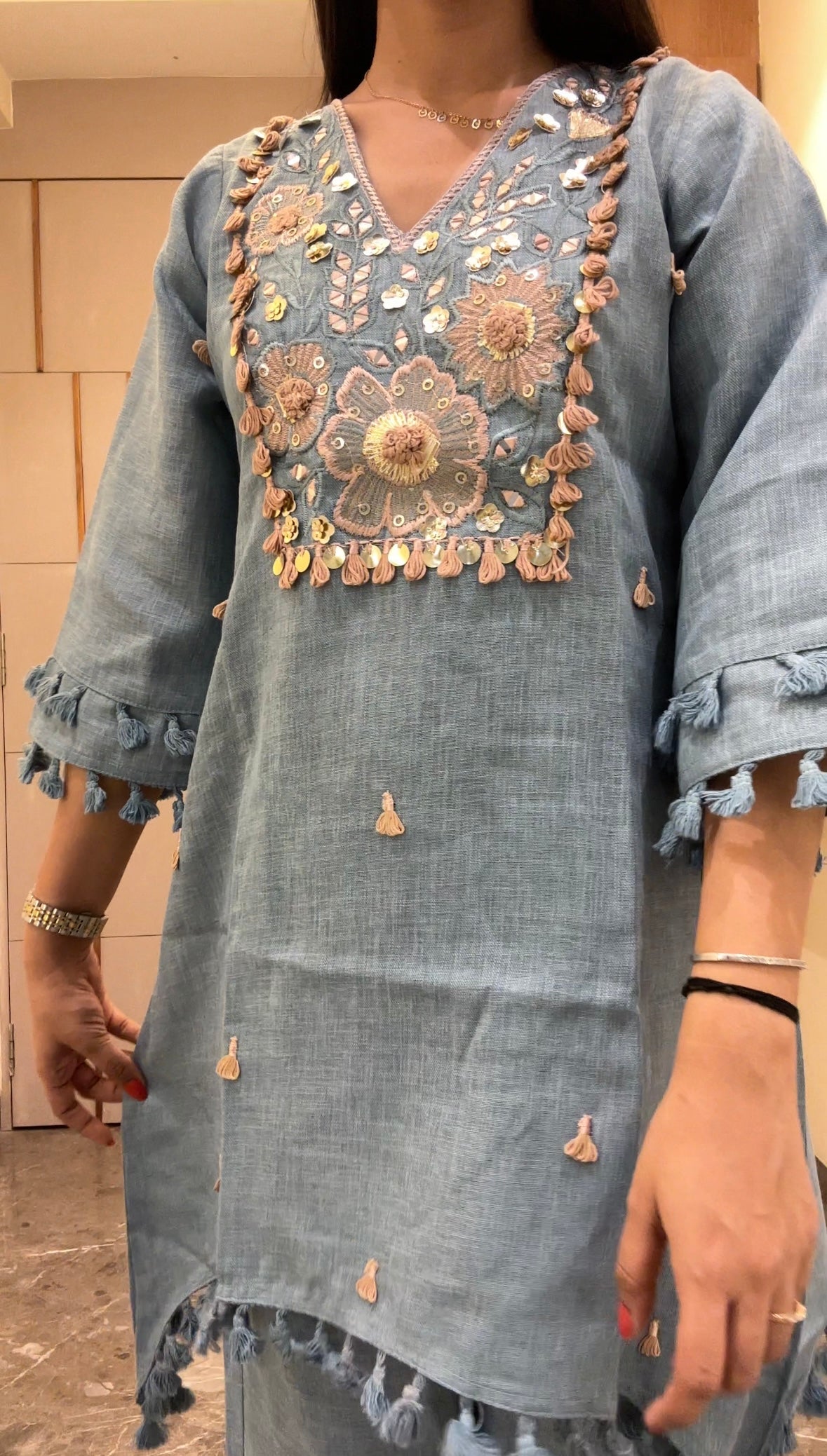 Floral Tassel Indo-Western Kurta Set