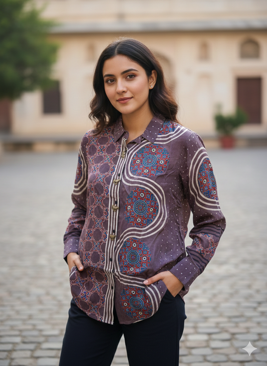 Ajrakh Shirt with statement horse buttons