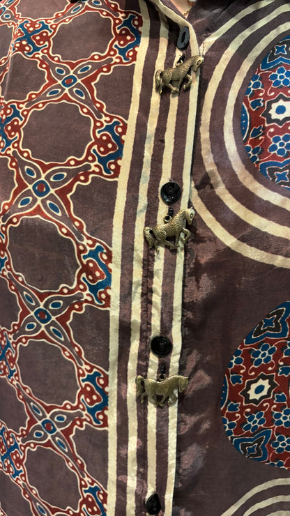 Ajrakh Shirt with statement horse buttons - shirt