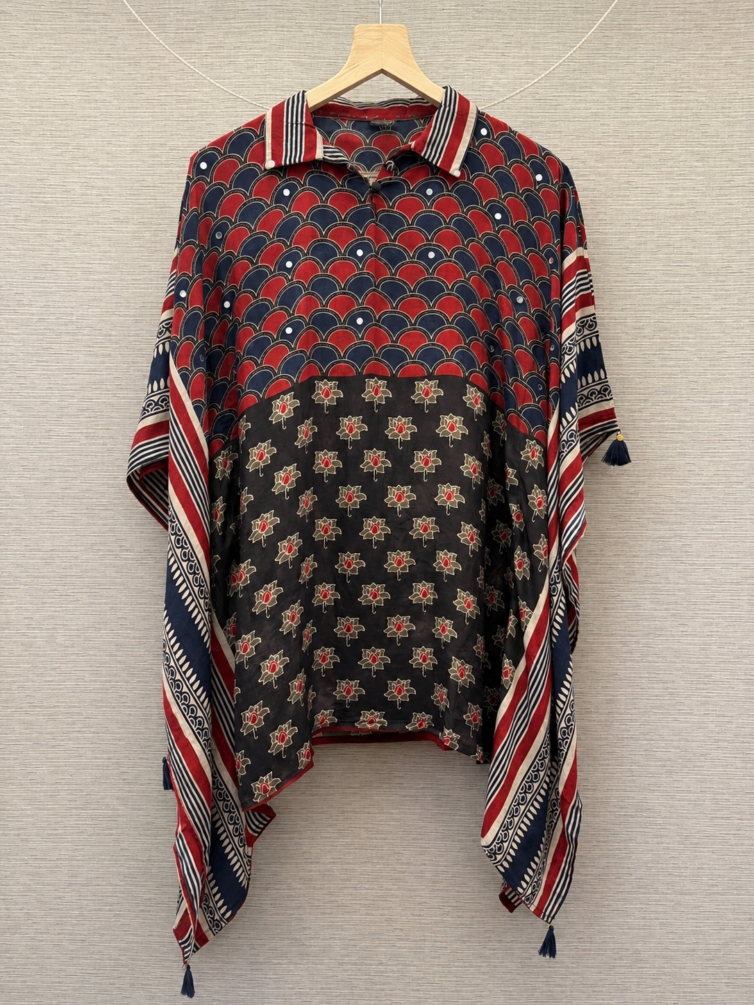 Red Blue Printed Fusion Kaftan Top