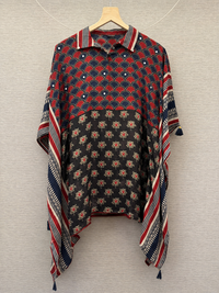 Red Blue Printed Fusion Kaftan Top