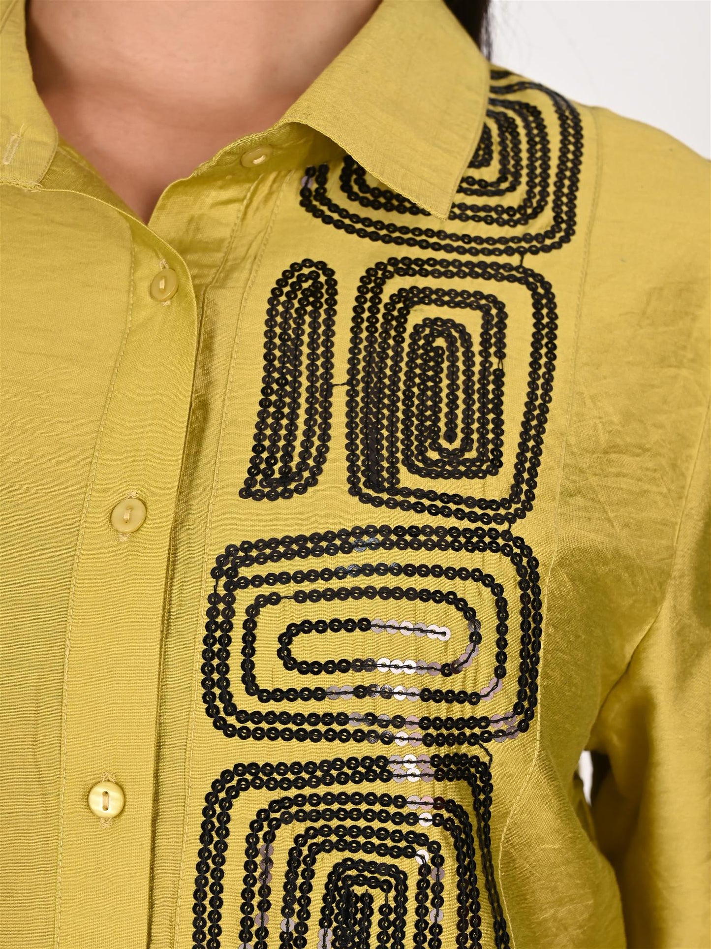 Lime Black Sequin Embroidered Coord Set