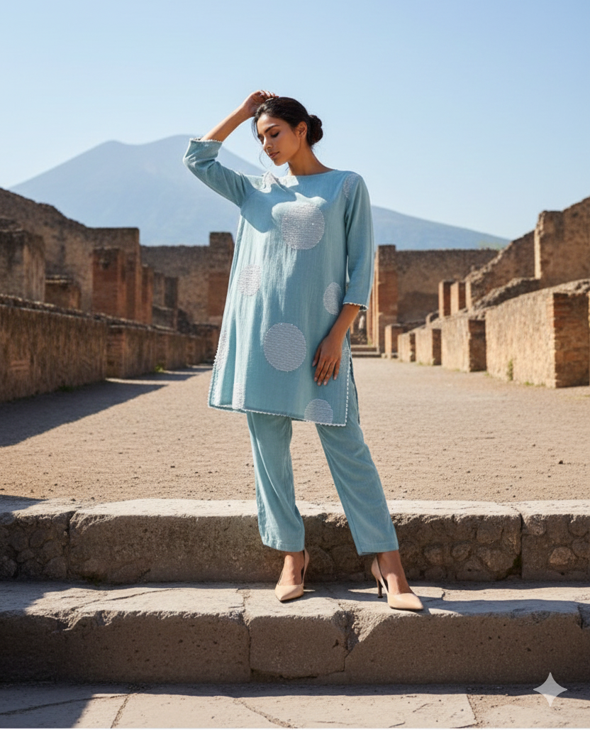 Light Blue Embroidered Kurta Set