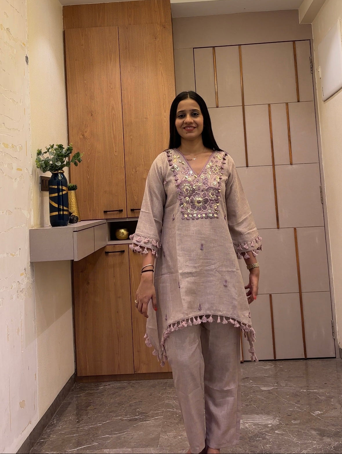 Floral Tassel Indo-Western Kurta Set - Coord Set for Women