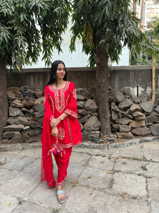 Red Dhoti Pant Dupatta set