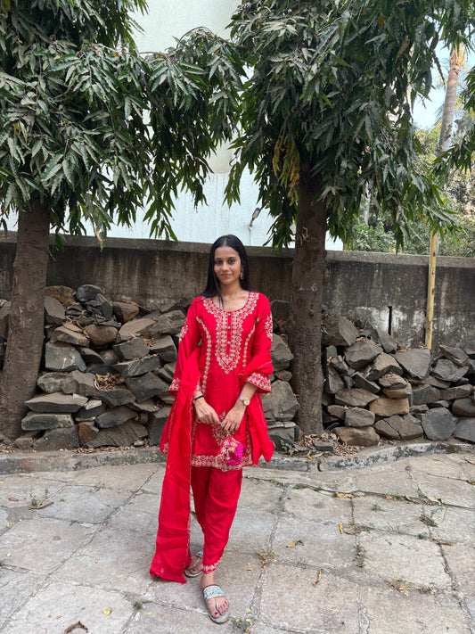 Red Dhoti Pant Dupatta set