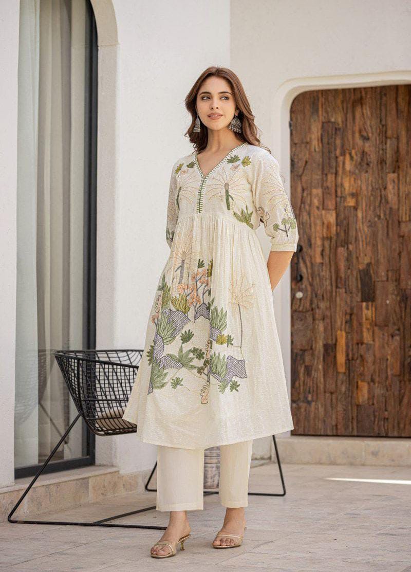 Women’s Off White Embroidered Premium Co-ord Set