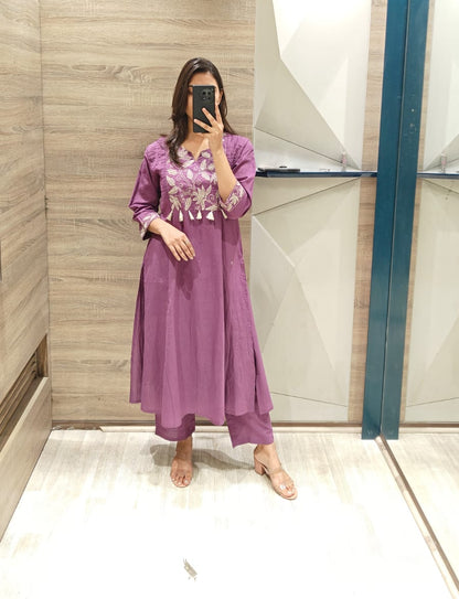 Purple Embroidered Cotton Kurta Set for Women | Stylish Festive & Casual Wear