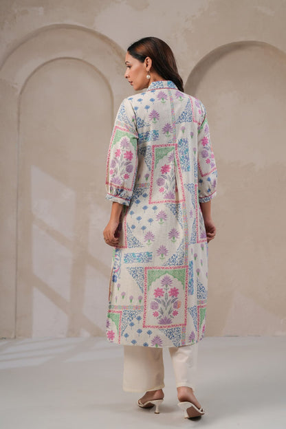 Women’s Pastel Jaipuri print Cotton flex Kurti Pant set with pockets - Suit Set Kurti Pant Dupatta Set