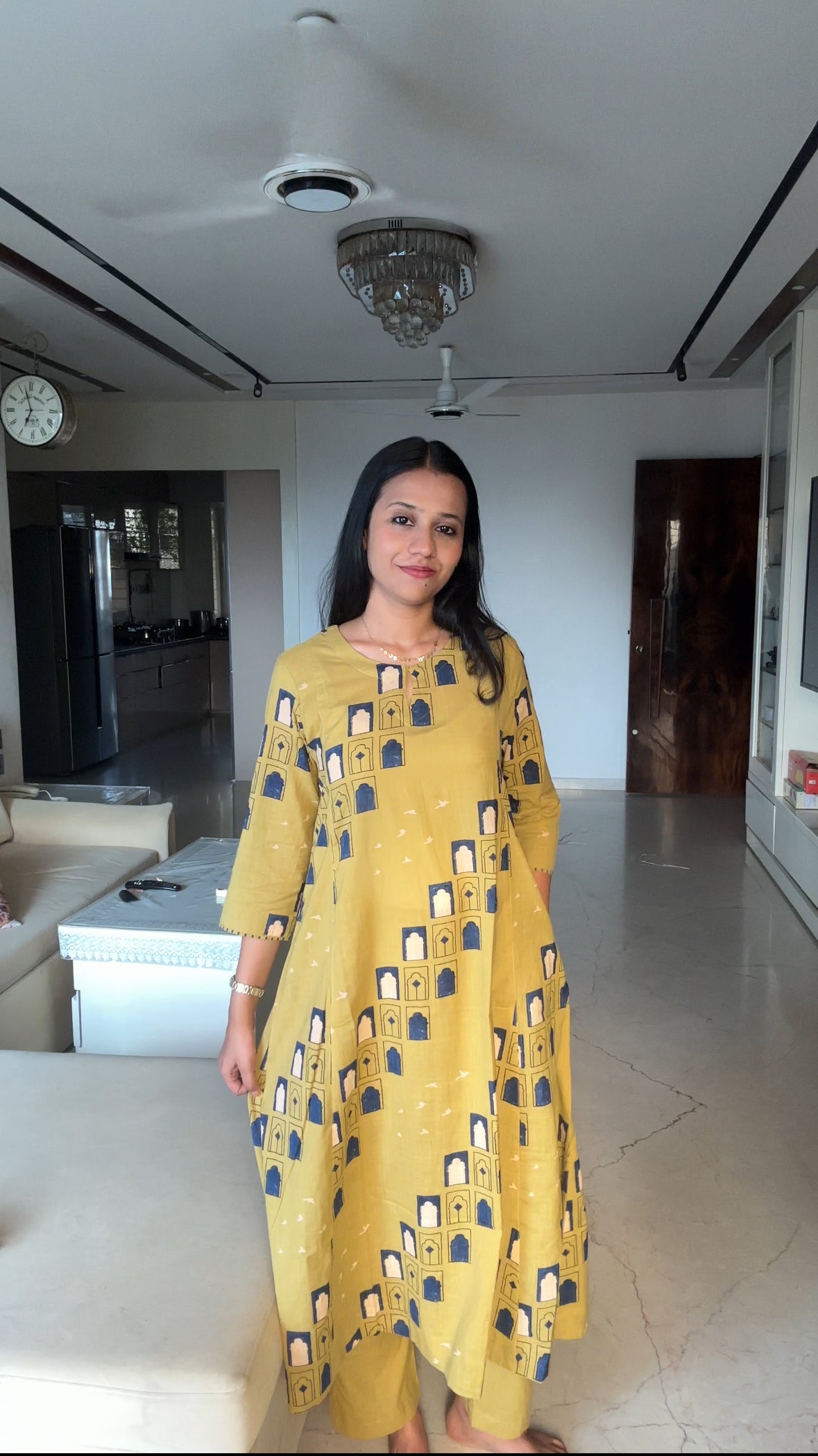 Asymmetric Cotton Printed Kurta Pant Set| Jharoka and Floral Print