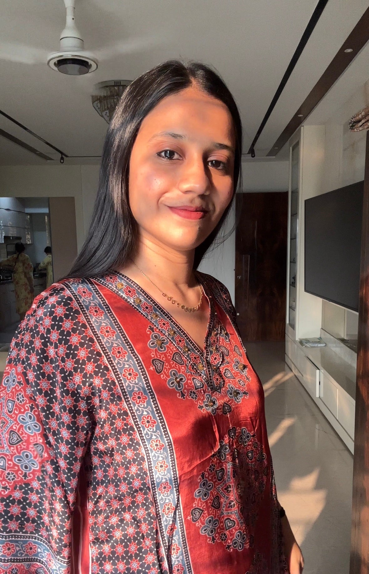 Ajrakh Print Kurta Pant set- Red and Brown Colour - Kurti Pant Set