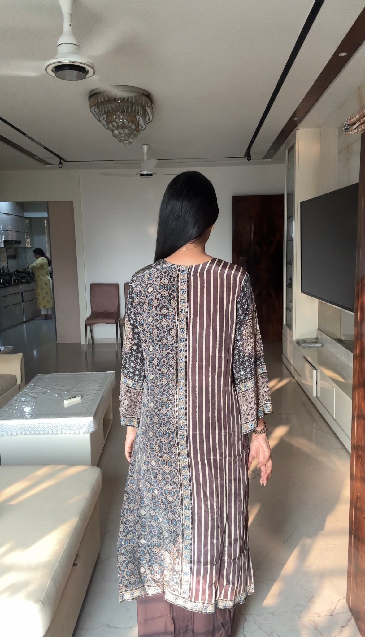 Ajrakh Print Kurta Pant set- Red and Brown Colour - Kurti Pant Set