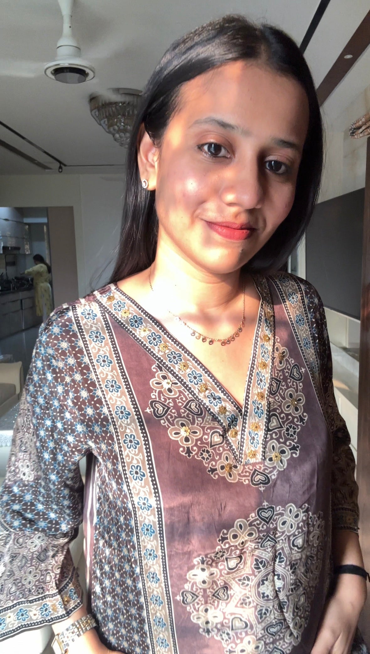 Ajrakh Print Kurta Pant set- Red and Brown Colour - Kurti Pant Set