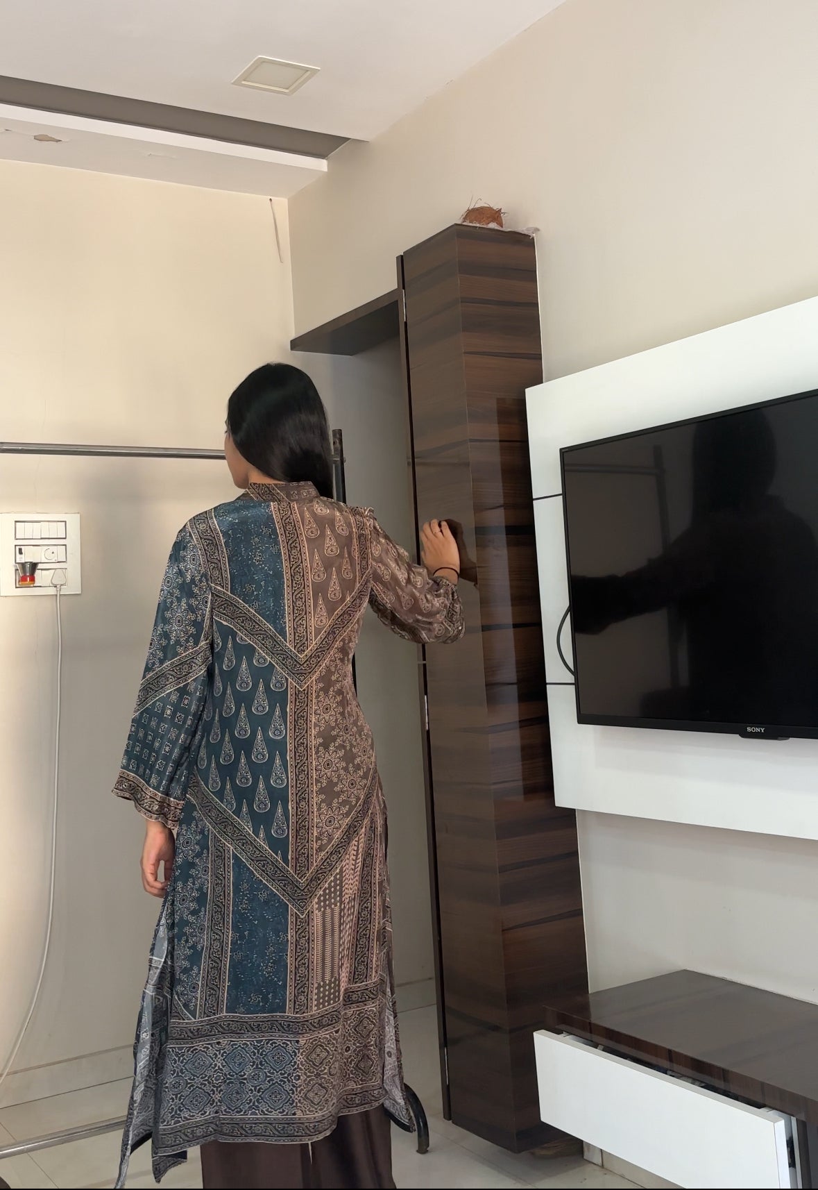 Ajrakh Print Mirror work Kurta Pant set- Red/Brown and Brown/Blue Colour - Kurti Pant Set