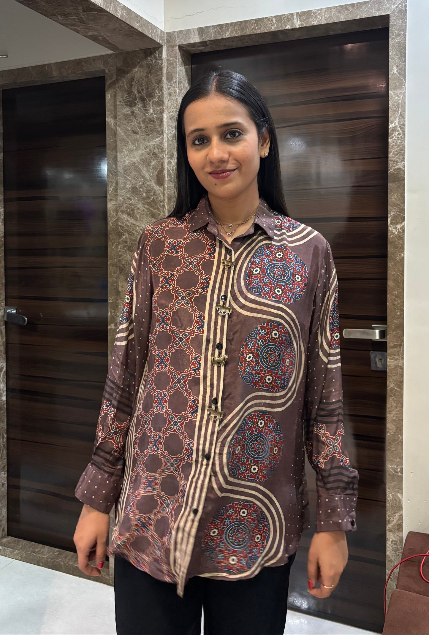 Ajrakh Shirt with statement horse buttons - shirt