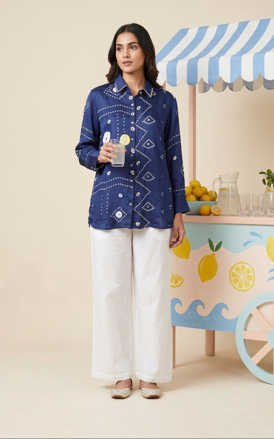 blue shirt for women bandhani