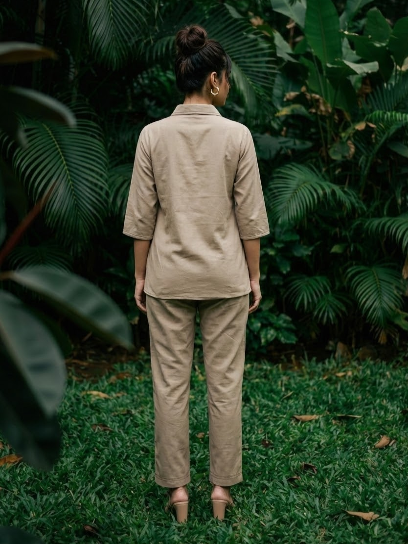 Beige/Khaki Embroidered Co Ord Set