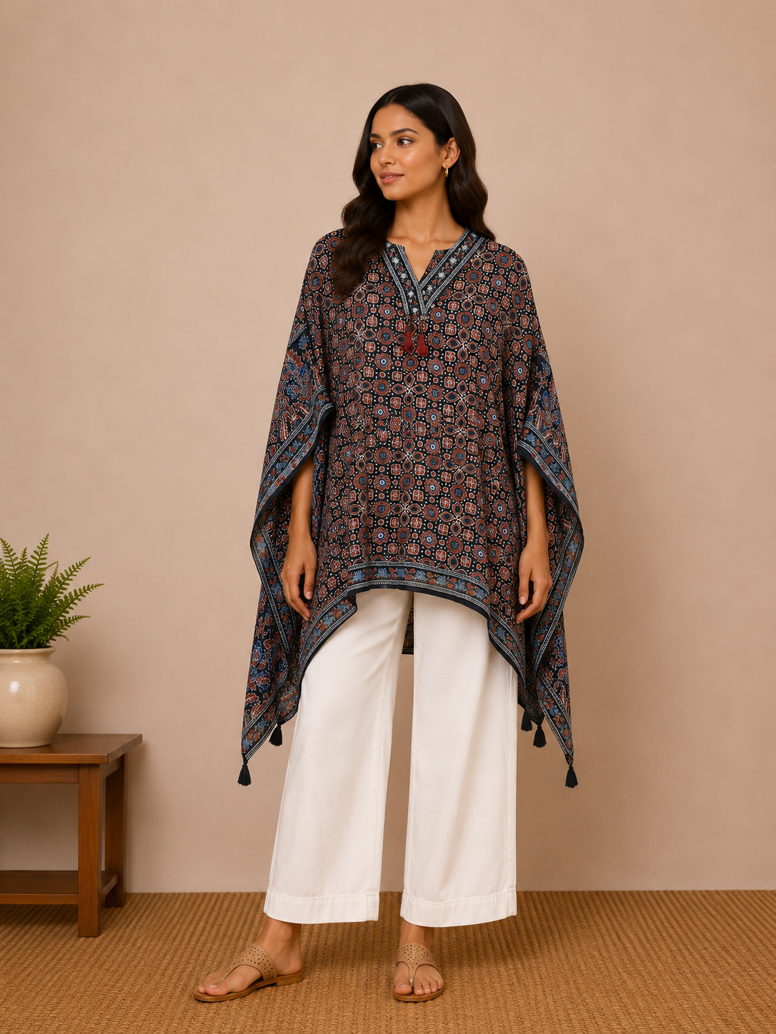 Black ajrakh Inspired Fusion Kaftan Top