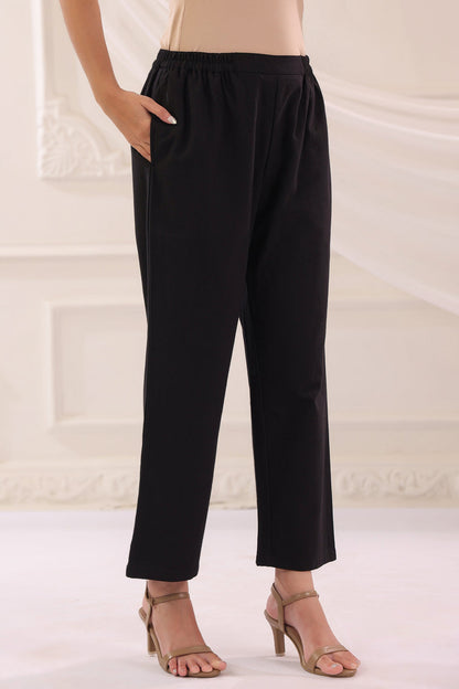 Black Cotton Solid Relaxed fit trouser