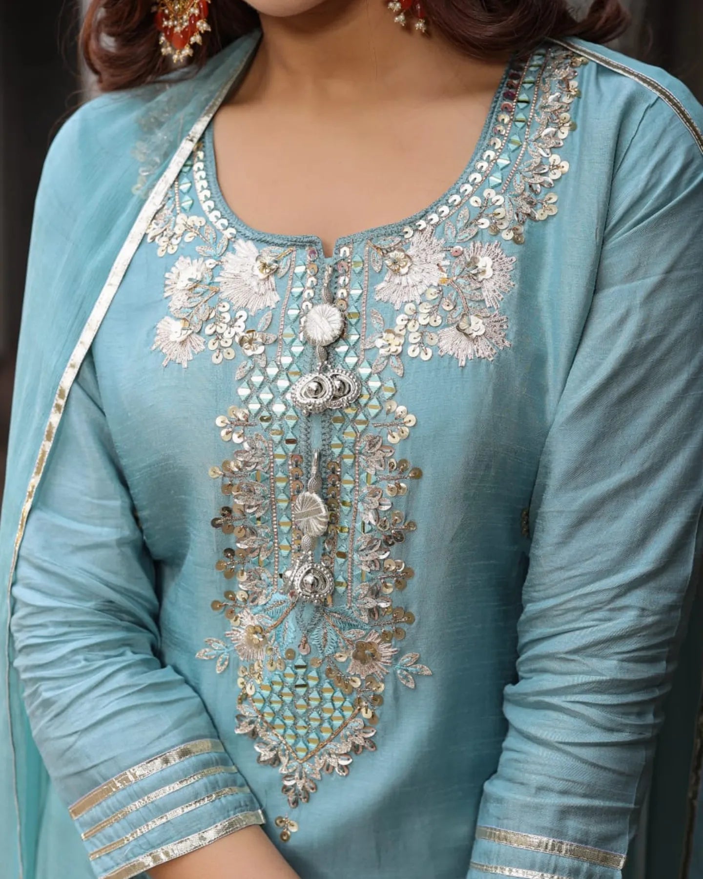 Blue Gharara Suit set - Suit Set Kurti Pant Dupatta Set