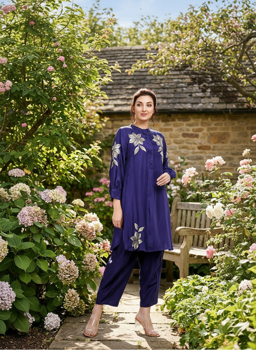 Navy Blue Floral Co-Ord Set