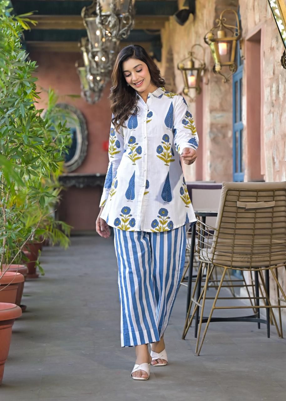 Cotton Co-ord set - Blue / M