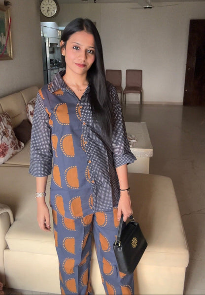 Cotton Printed Co-Ord Set for Women Casual Wear - S / Blue - Coord Set for Women