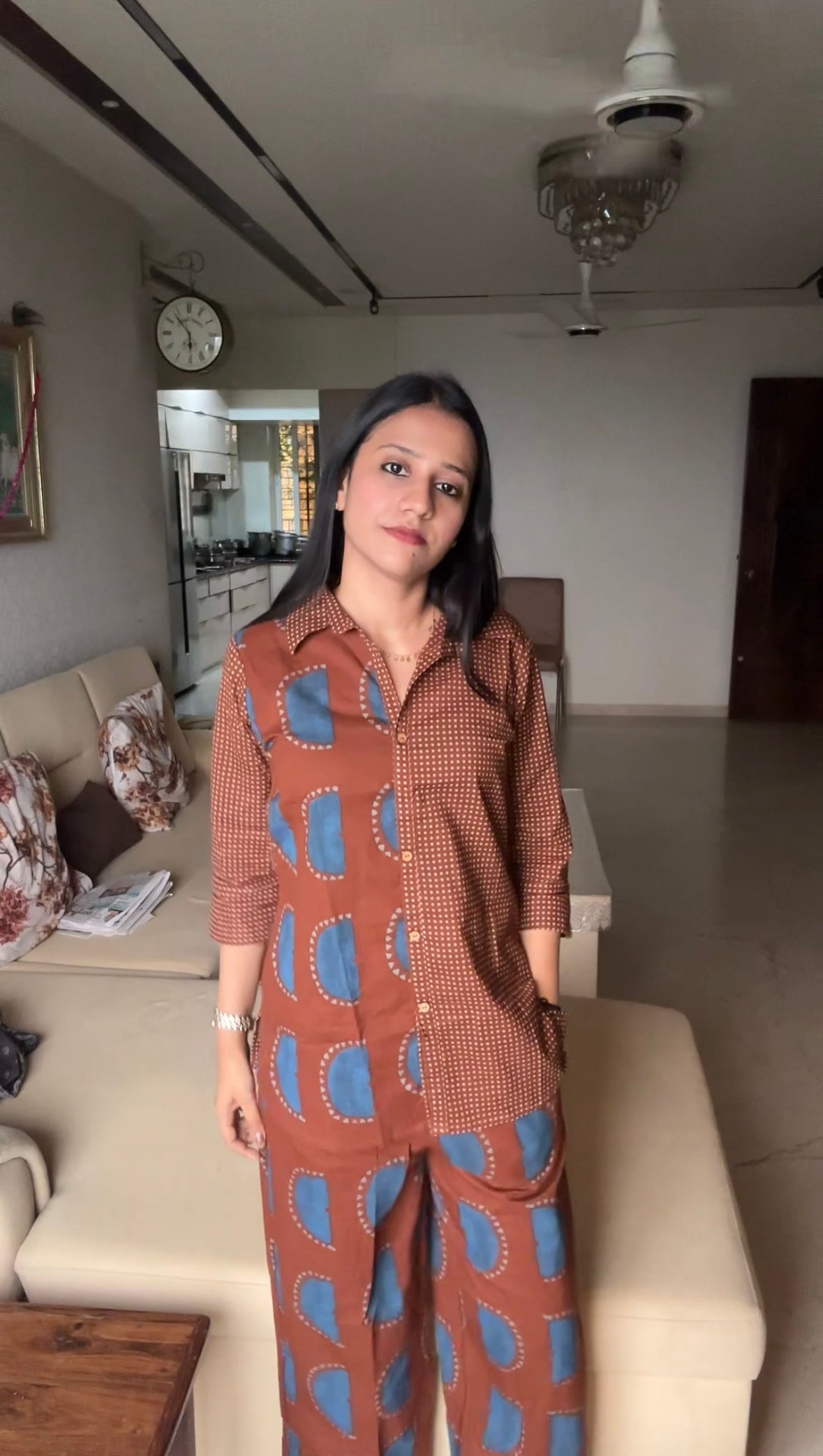 Cotton Printed Co-Ord Set for Women Casual Wear - S / Brown - Coord Set for Women