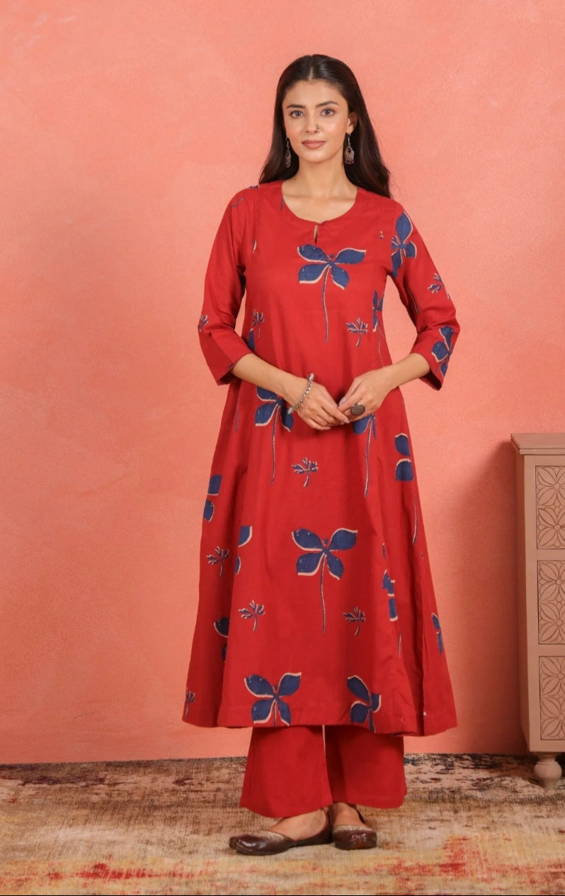 cotton floral kurta pant set for women