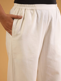 White Cotton Solid Relaxed fit trouser