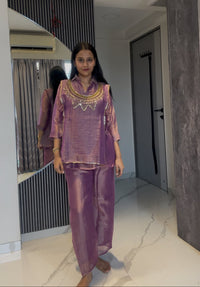 Crush Tissue Embroidered Indo-Western Co-ord Set