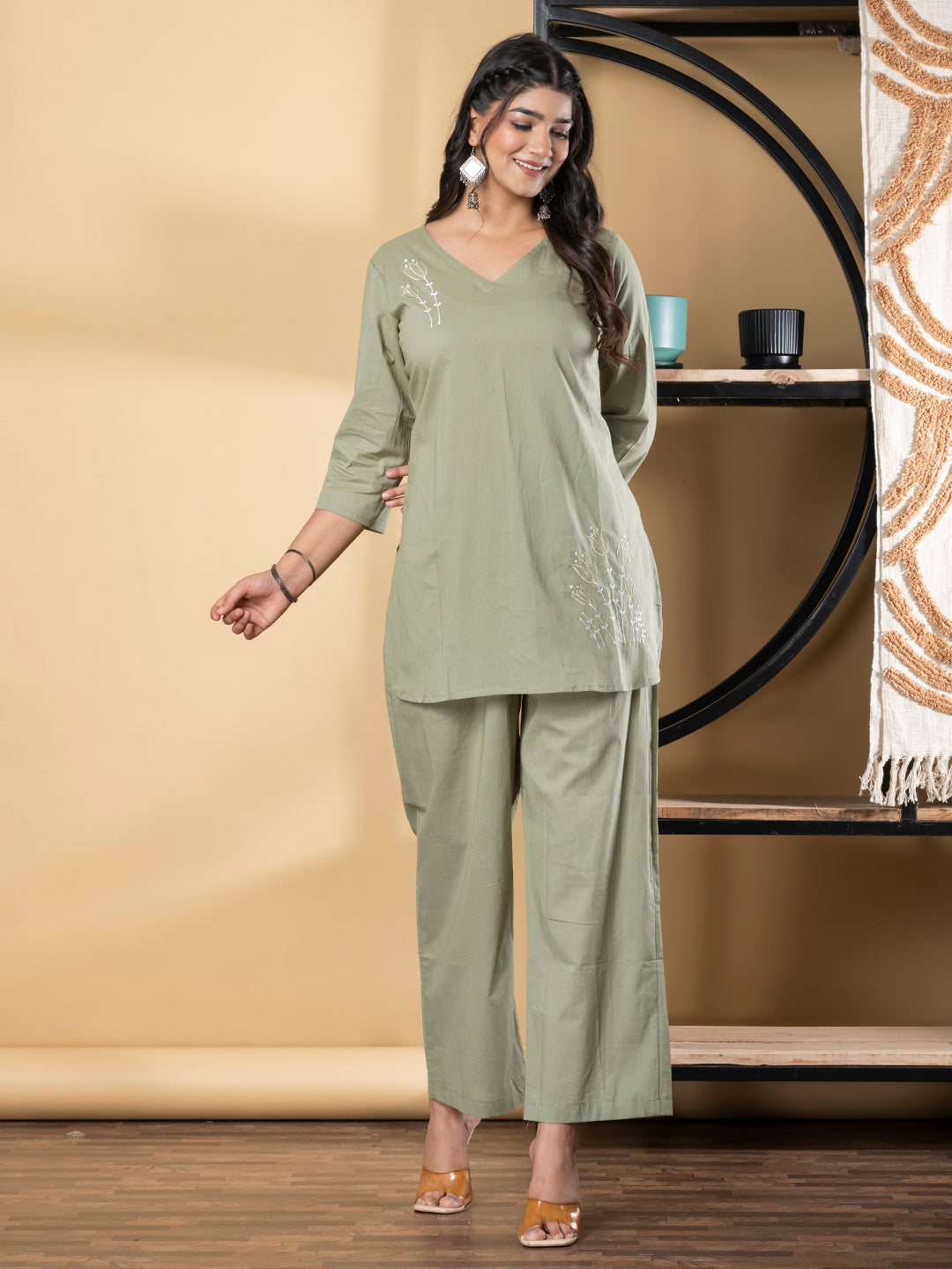 Green Cotton Coordset Loungewear for women