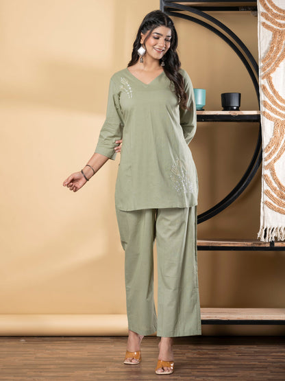 Green Cotton Coordset Loungewear for women