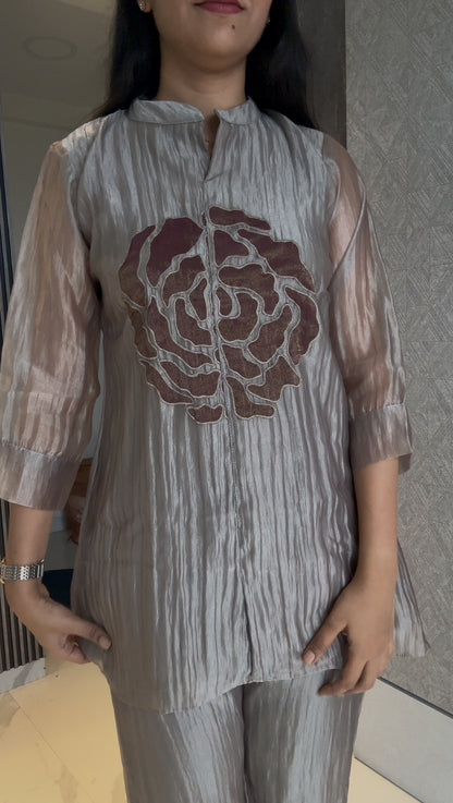 grey tissue patchwork floral coord set for women