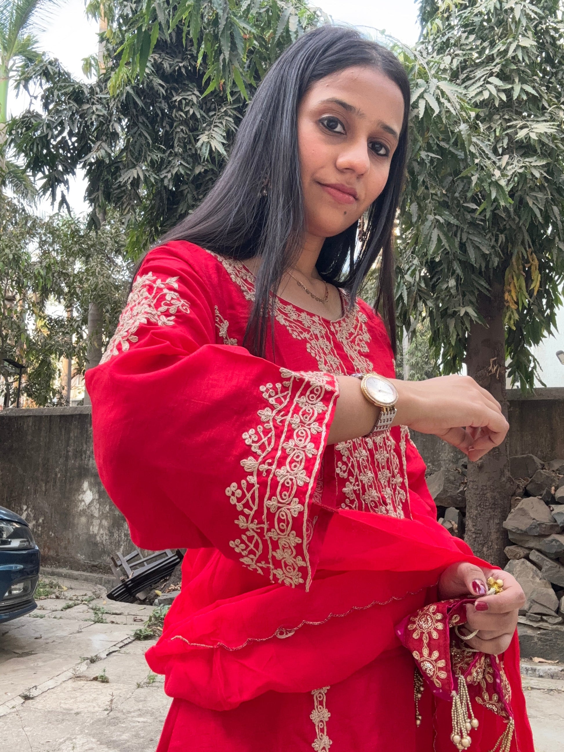 Red Dhoti Pant Dupatta set