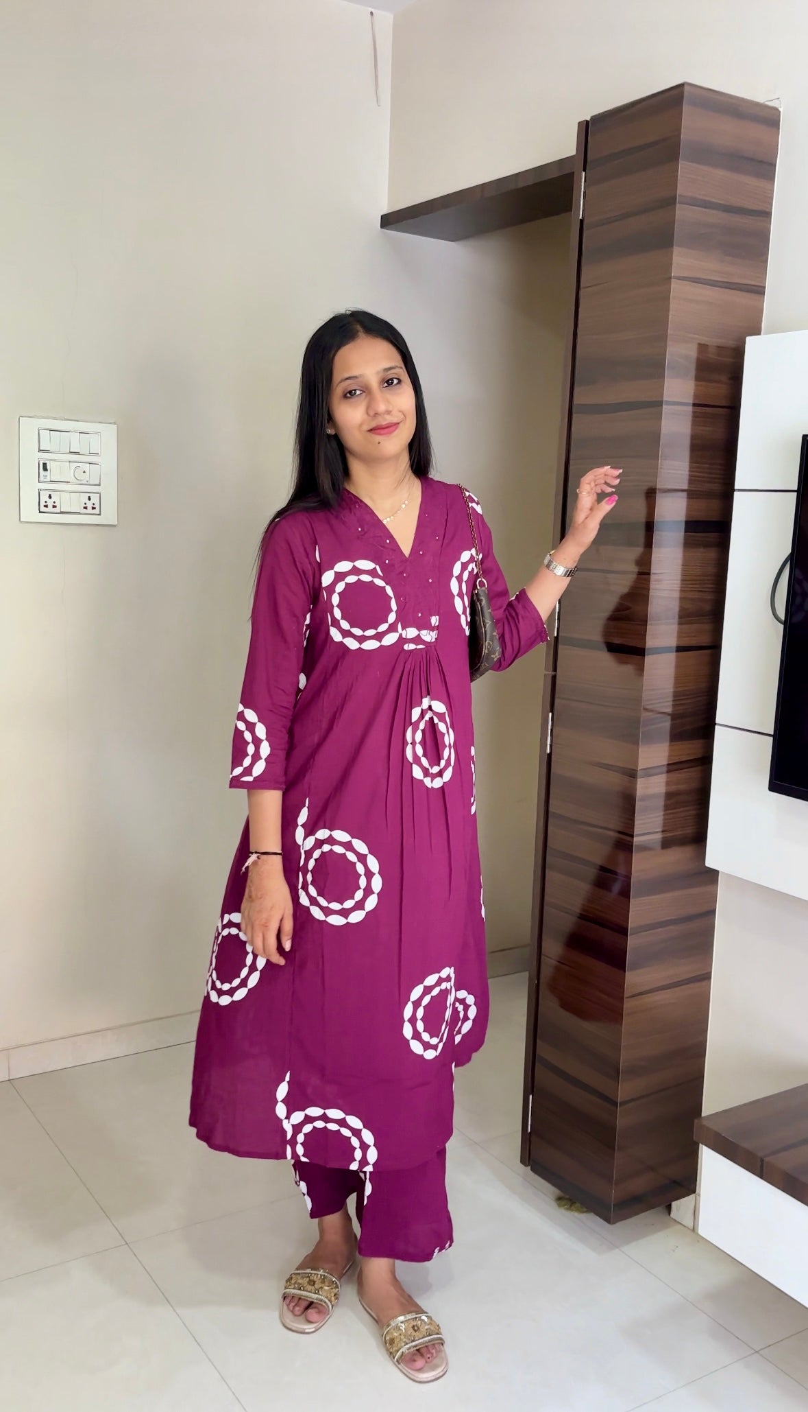 Maroon Printed Kurti Pant set