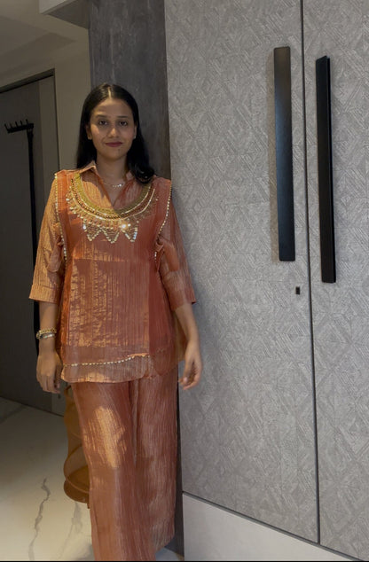 Crush Tissue Embroidered Indo-Western Co-ord Set