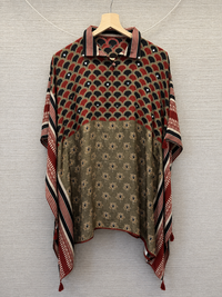 Olive Green and Red Printed Fusion Kaftan Top