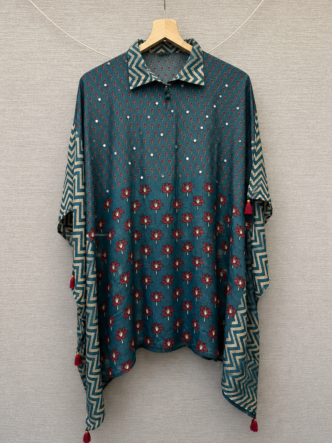Blue Floral Printed Fusion Kaftan Top