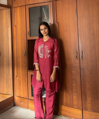 mul chanderi indo-western outfit for women pink