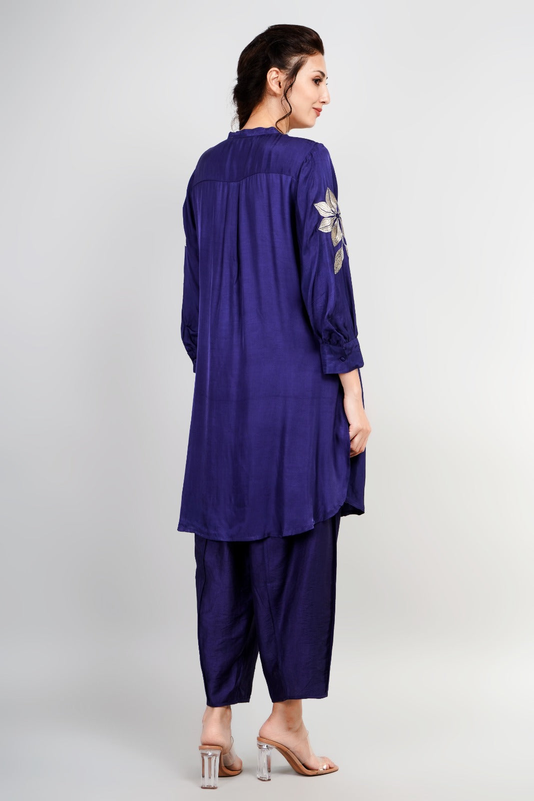 Navy with Multi-color Floral Button-Up Shorts Set main image 1