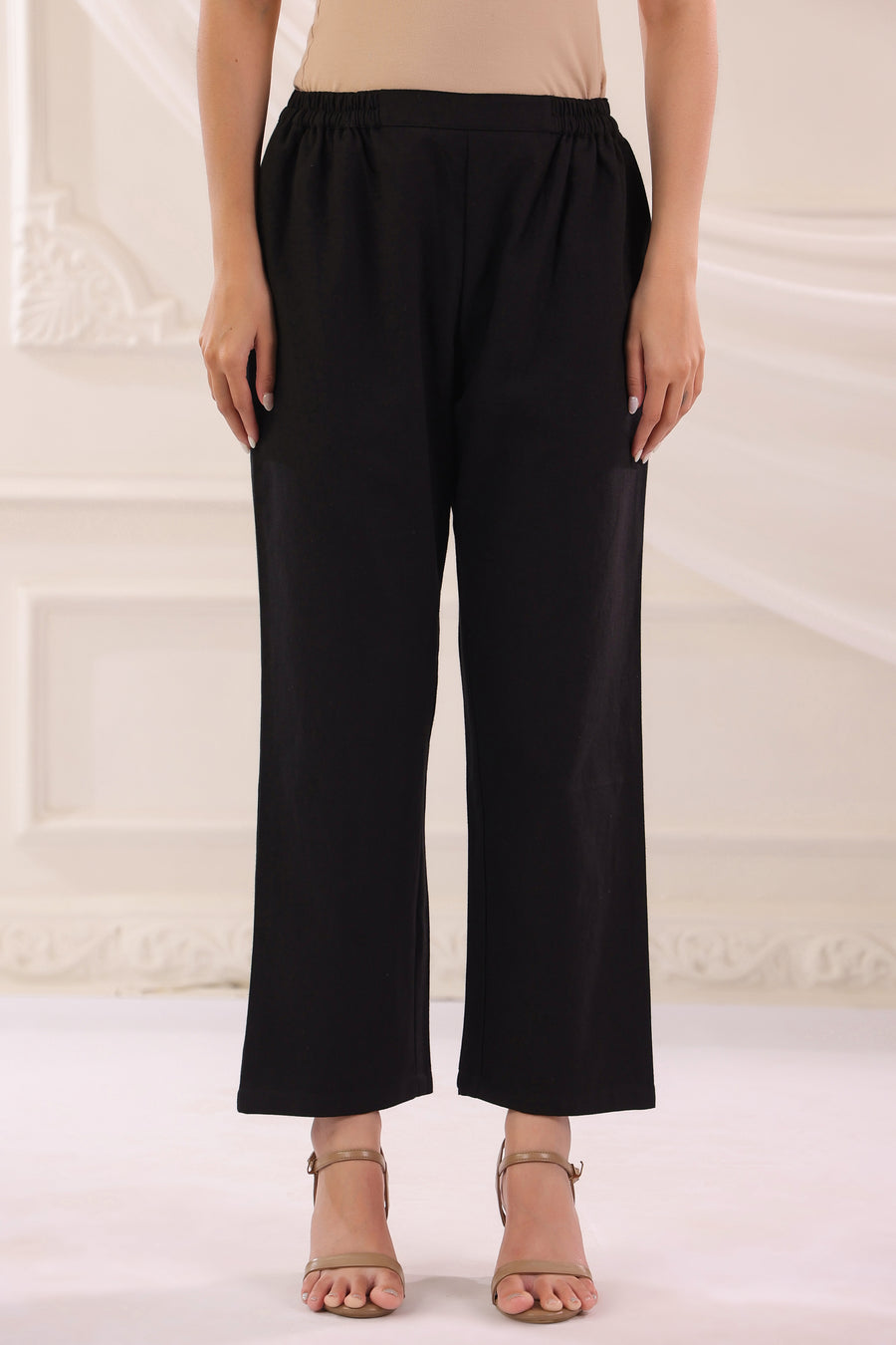 Black Cotton Solid Relaxed fit trouser