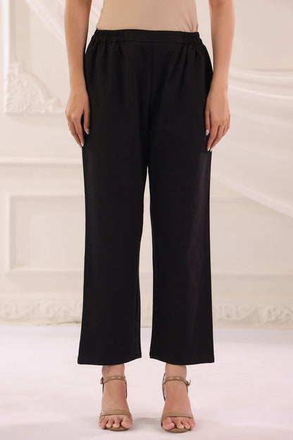 Black Cotton Solid Relaxed fit trouser