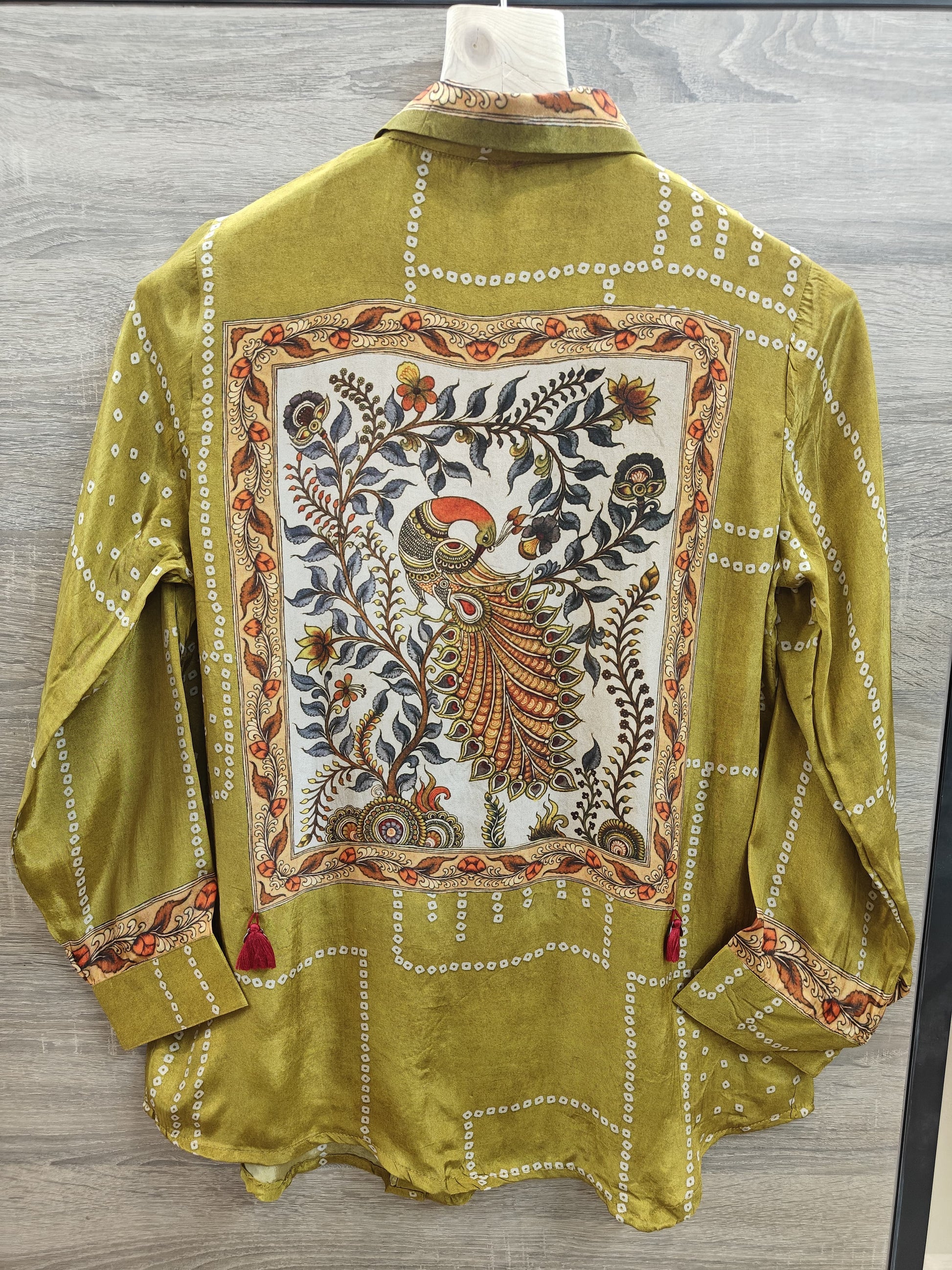 Peacock Bandhani Printed Indo-Western Crepe Shirt