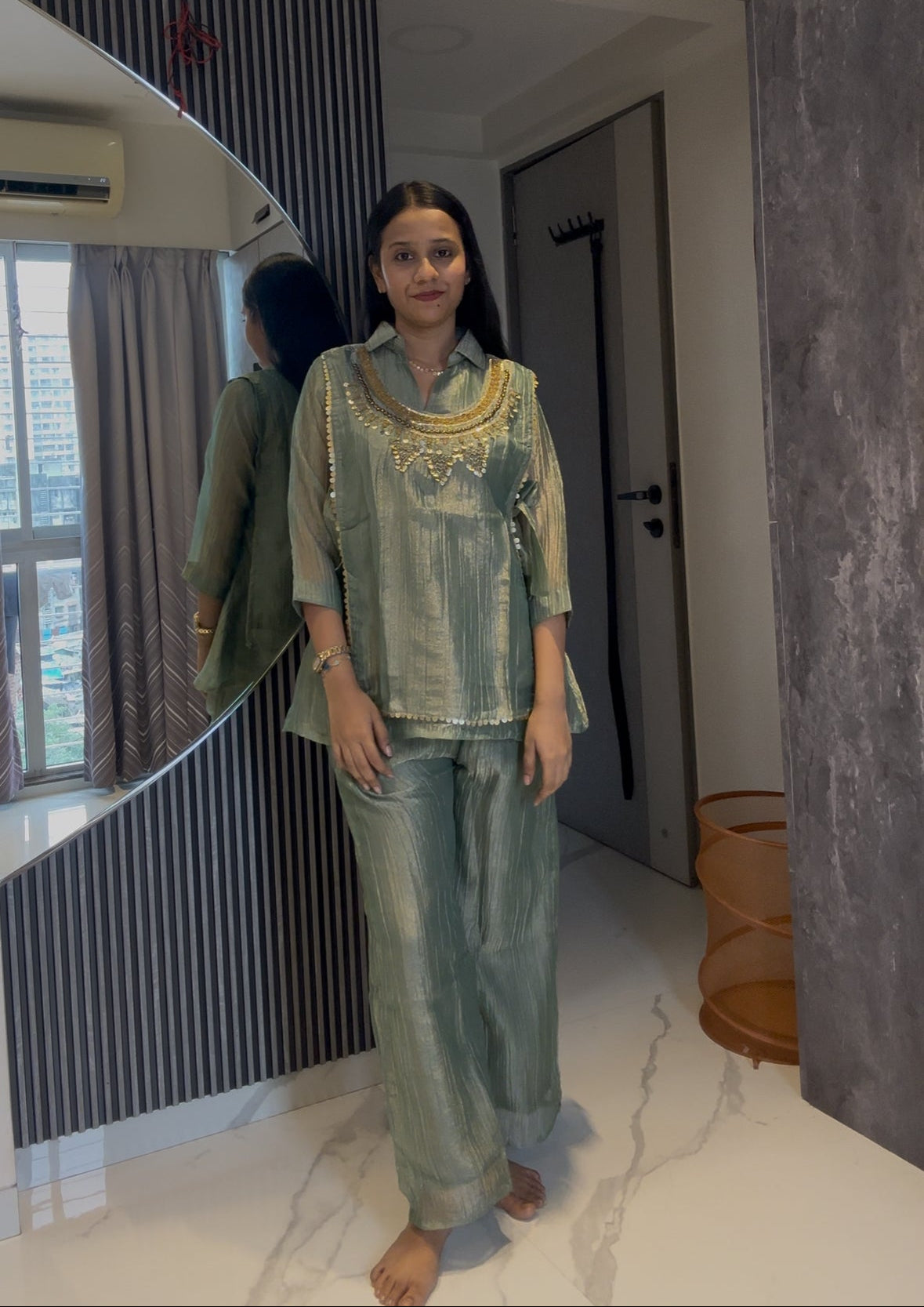 Crush Tissue Embroidered Indo-Western Co-ord Set